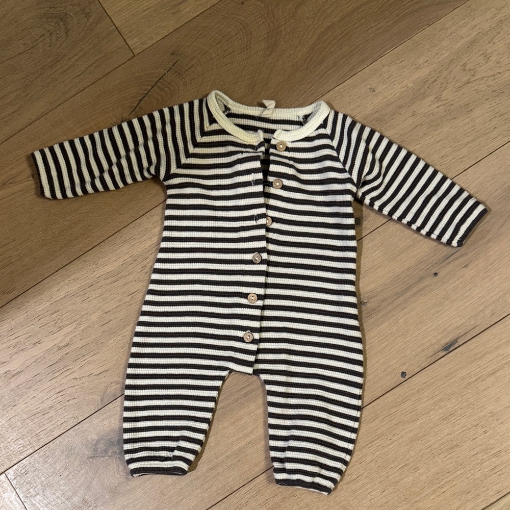 Quincy Mae chocolate brown and Cream Striped Footie